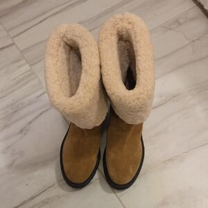 Marc Fisher Tan Shearling-Lined Boots